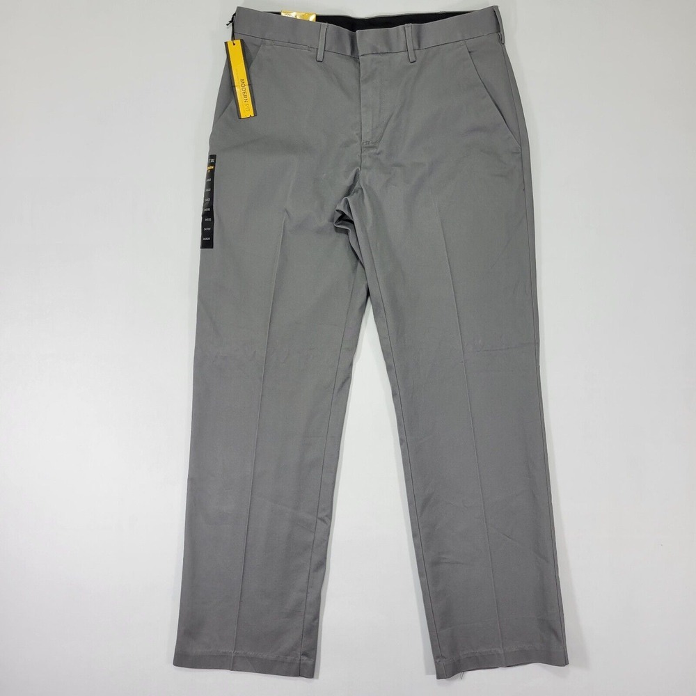 APT.9 Men's Modern Fit Khaki Pants Flat Front Gray Twill Size 34x32 NEW‎